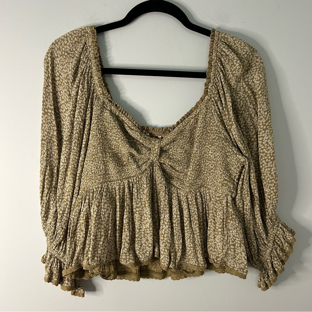 Free People Brittnee Print Smocked Peplum Top in Tropical Nut
